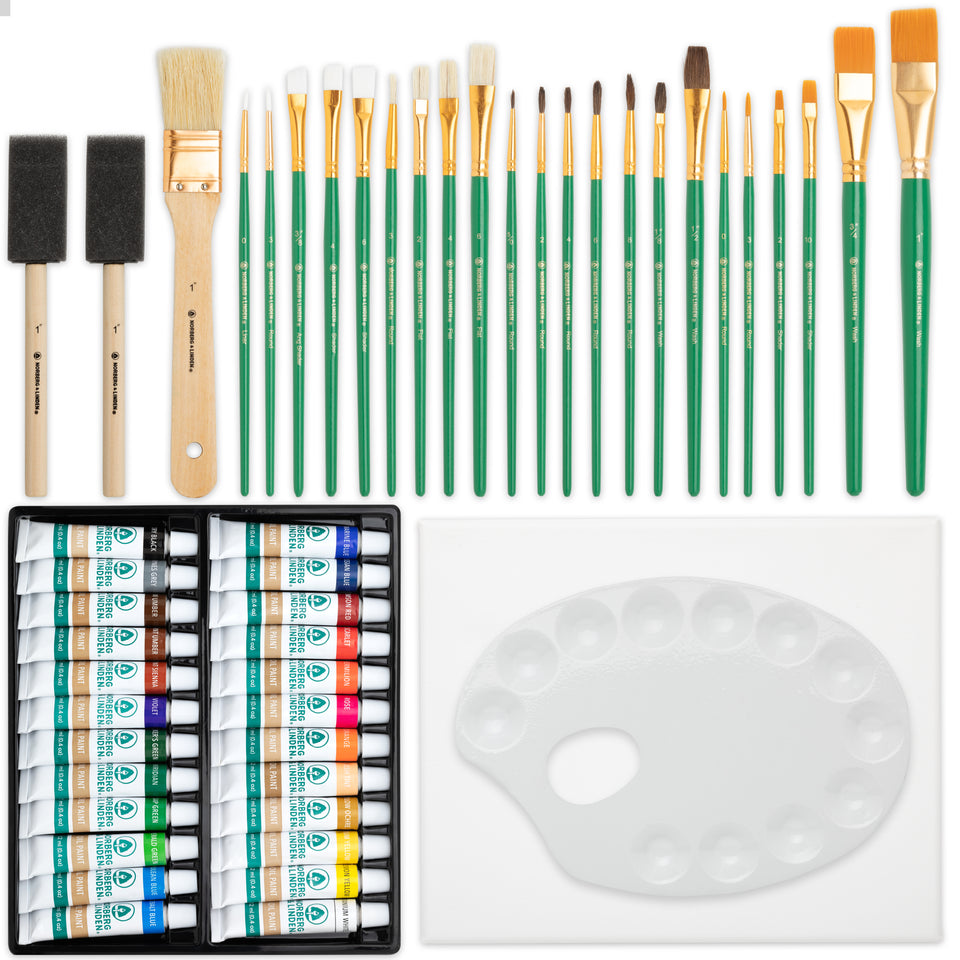 XXL Oil Paint Set - 24 Paints, 25 Brushes, 1 Canvas, and Art Palette - Oil Painting Supplies for Kids and Adults, Paint Supplies