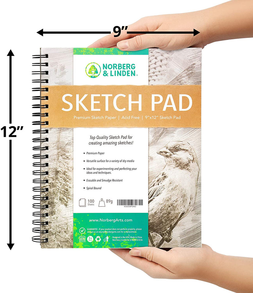 Sketch Pad (x2) - Paper for Artwork - Ideal for Dry Media - Erasable & Anti-Smudge, Detachable Pages - Cold-Pressed, 89g, 200 Sheets