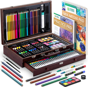 Tyko Arts Wooden Box Art Coloring Set143pc Art Drawing Suppliesart Painting Coloring KitPortable Art & Crafts Supplies for Kidsadultteensas Gift F