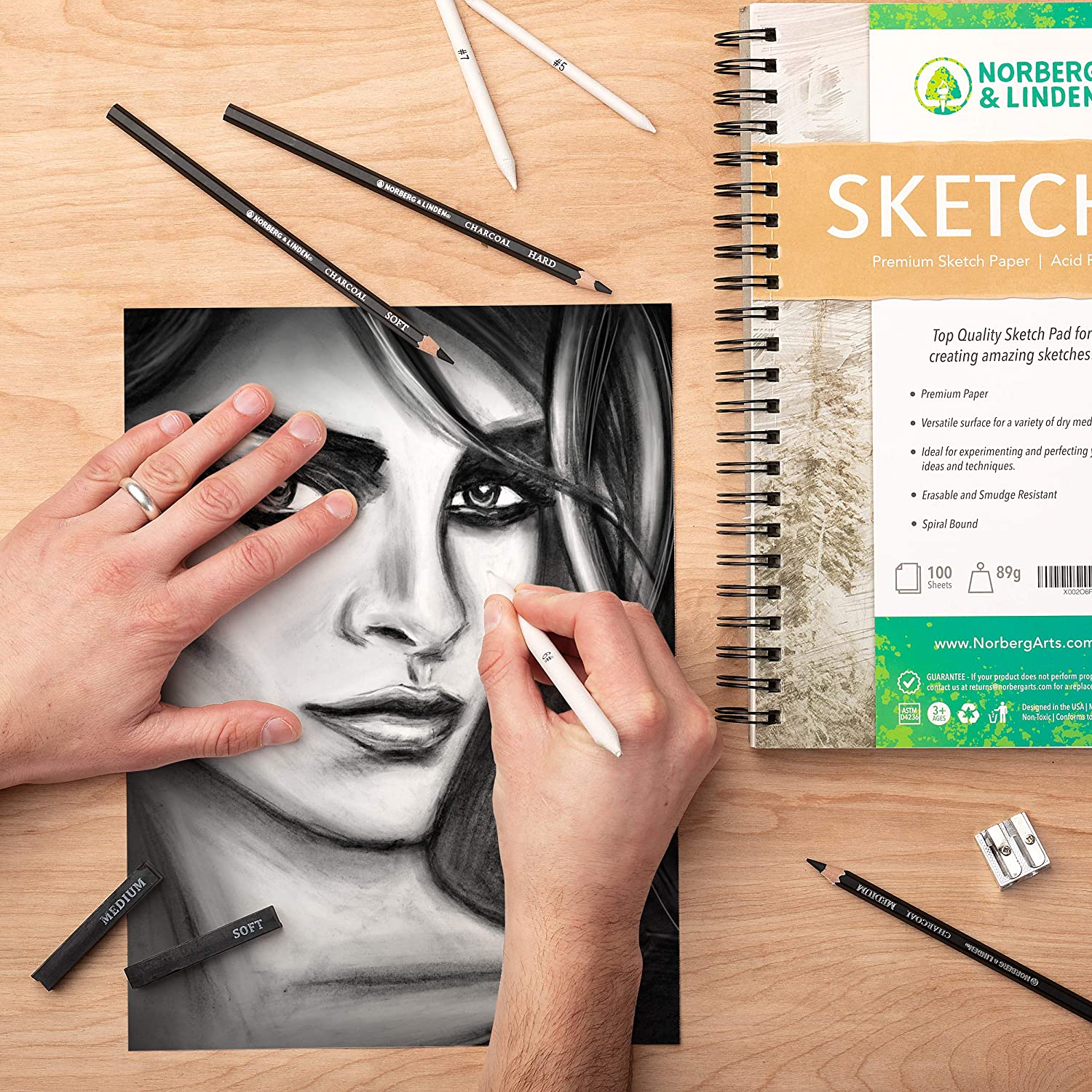 Norberg & Linden Sketch Pad 2 Pack - 9x12 inch Premium Heavyweight Paper for Artwork - Ideal Texture for Dry Media - Erasable & Anti-smudge, Spiral