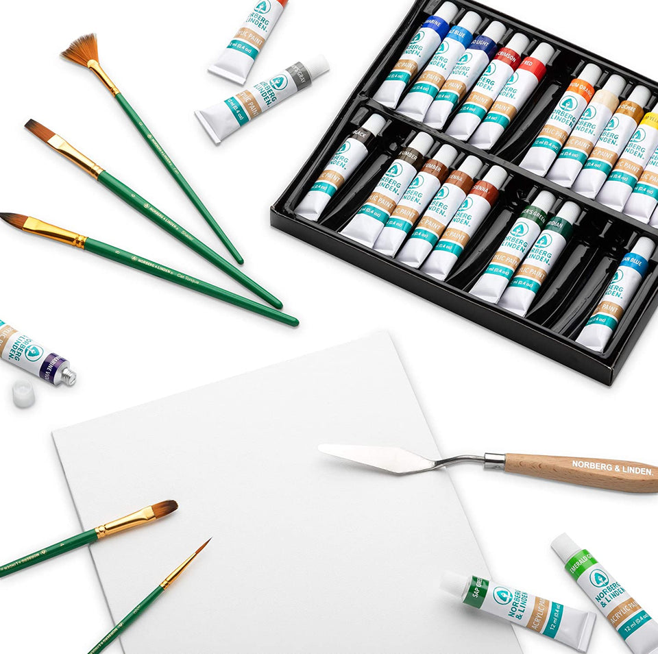 12/24 Acrylic Paint With Brush And Palette 12 ML Waterproof Acrylic Paint  Tube for Wood/Canvas/Fabric Artist Drawing Set - AliExpress