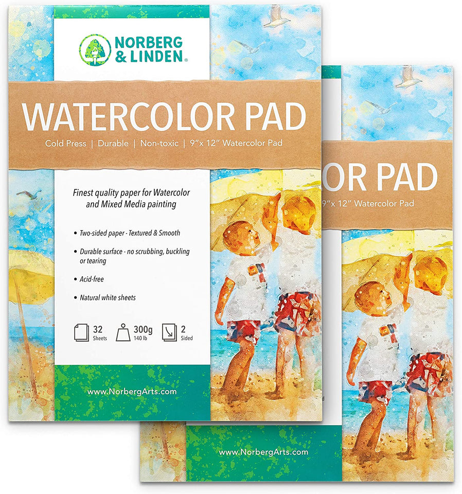 64 Sheets Mixed Media Painting Watercolor Pad (2) - 9x12 Sheets Cover - Double-Sided Paper, Ideal for Painting, Coloring, Sketching