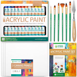 XXL Oil Paint Set - 24 Paints, 25 Brushes, 1 Canvas, and Art Palette - –  Norberg and Linden