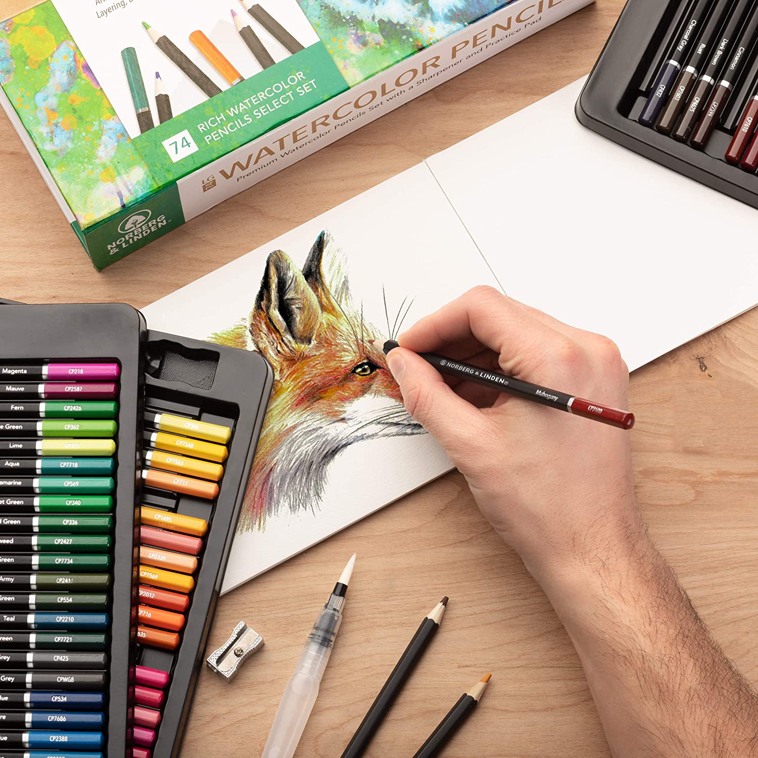 LG74 Watercolor Pencil Set - Vibrant Colored Pencils, Watercolor Pad & Portable Storage Box - Painting Supplies - Set of 72