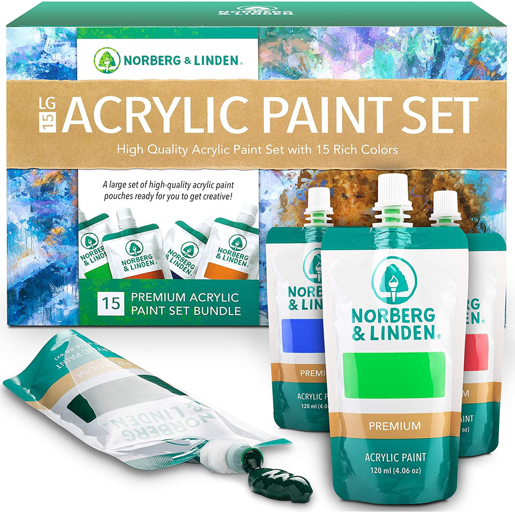 Norberg & Linden Acrylic Paint Set - Canvas and Acrylic Paint Sets for  Adults, Teens, Kids - Includes 12 Vivid Colors, 3 Painting Canvas Panels &  6 Assorted Bru…
