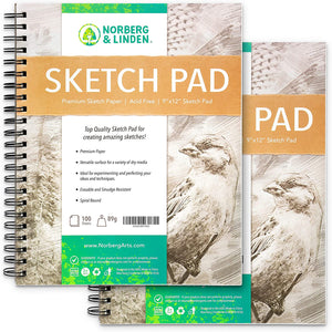 Sketch Pad (x2) - Paper for Artwork - Ideal for Dry Media - Erasable & Anti-Smudge, Detachable Pages - Cold-Pressed, 89g, 200 Sheets