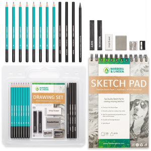 Drawing Set - Sketching and Charcoal Pencils - 100 Page Drawing Pad, Kneaded Eraser. Sketch Set, Art Kit and Supplies for Everyone!