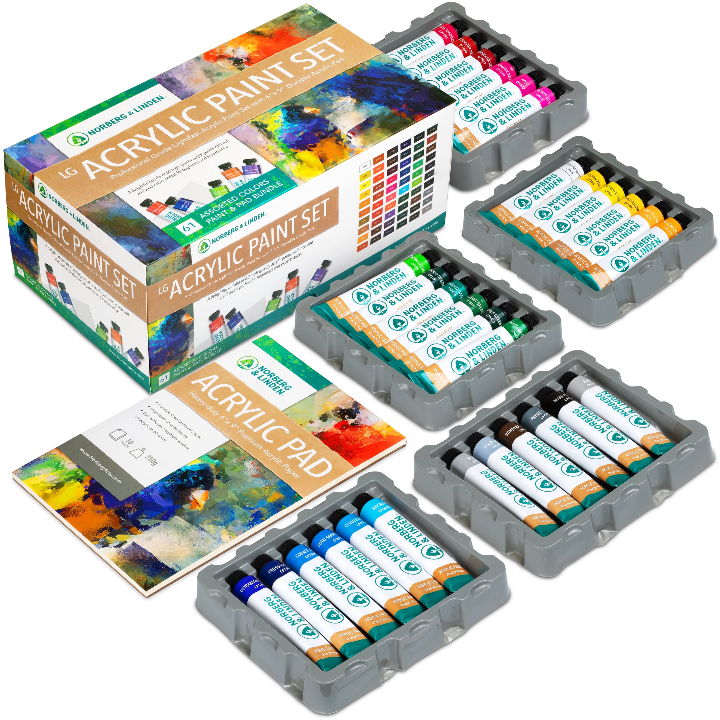 Arteza Acrylic Paint Set of 60 Colors/Tubes 22 ml 0.74 oz. with Storage
