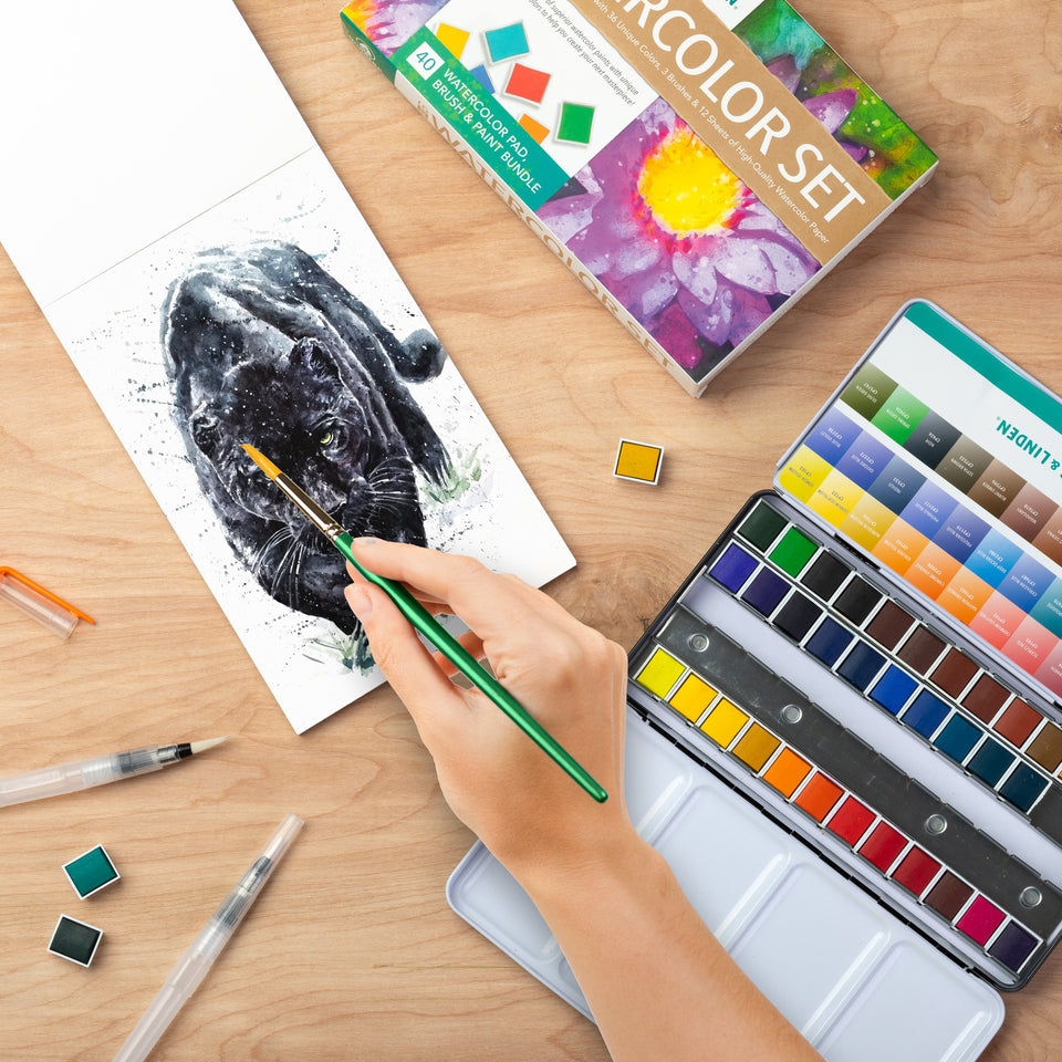 Watercolor Paint Set - 24 Colors & 3 Paint Brushes, Paint Palette | Glokers