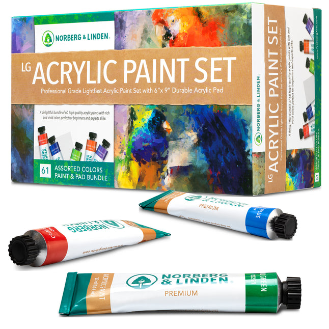 LG61 Acrylic Paint Set - 60 Color Tubes Canvas Paints with 10 Page Acrylic Practice Pad - Artist Painting Kit - Hobby Art Supplies