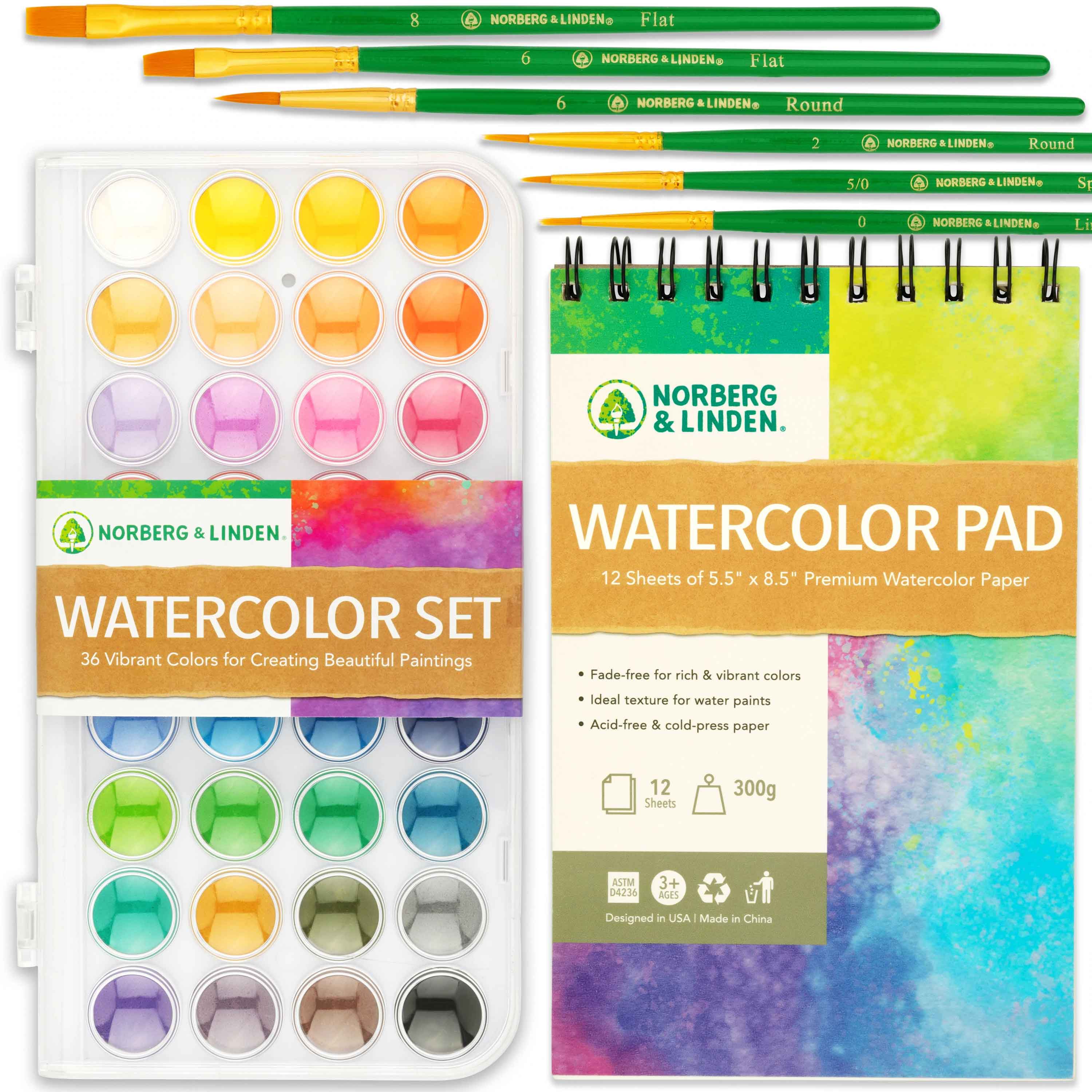 Watercolor Paint Set - 36 Premium Paints - 12 Page Pad - 6 Brushes - Painting Supplies with Palette, Watercolors, Art Pad Paper and Artist Brushes