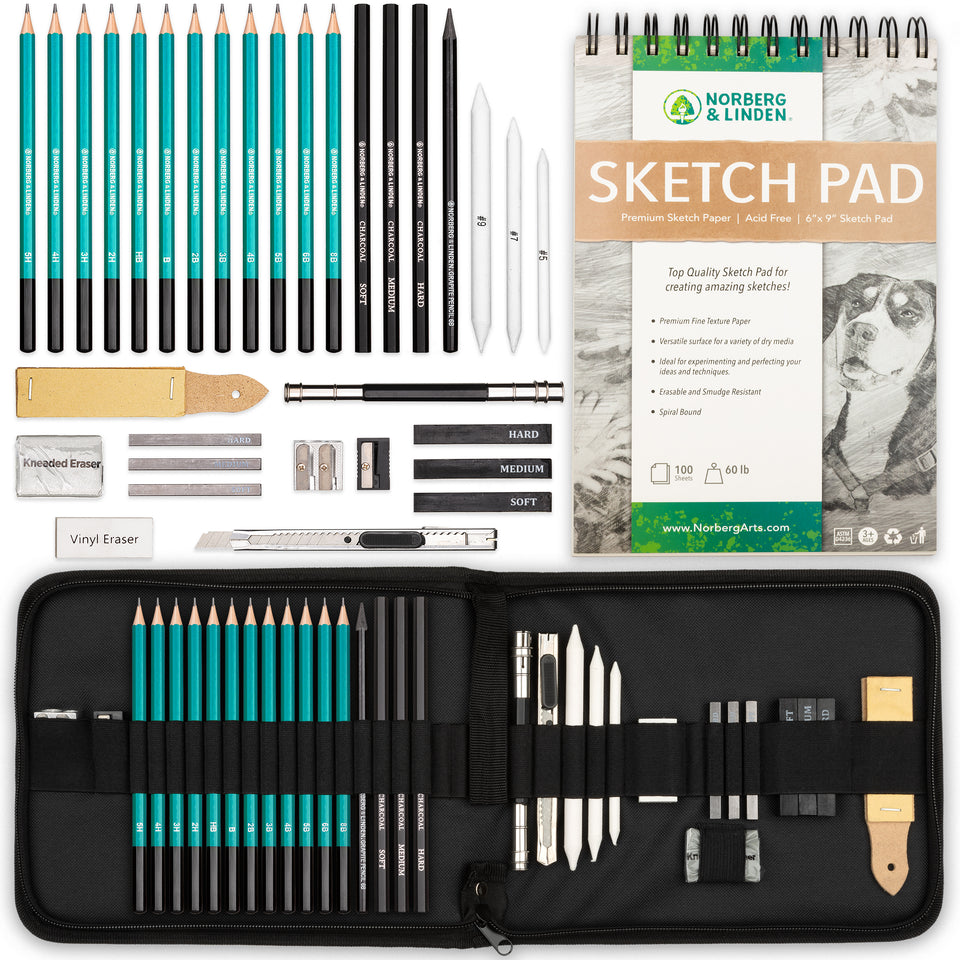 Pack of 22 Sketch Set including sketching pencils, blender, kneadable  eraser, white charcoal pencil, slim pushing 4B eraser