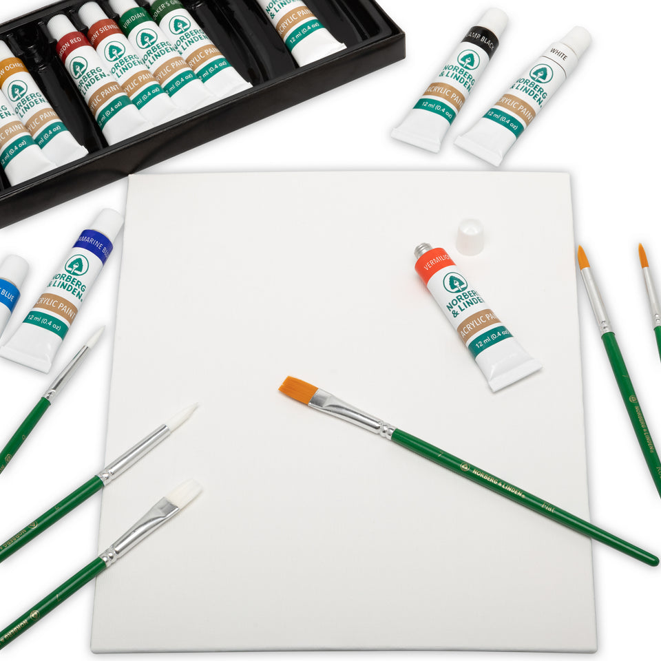 Acrylic Paint Set -12 Acrylic Paints, 6 Paint Brushes for Acrylic Pain –  Norberg and Linden