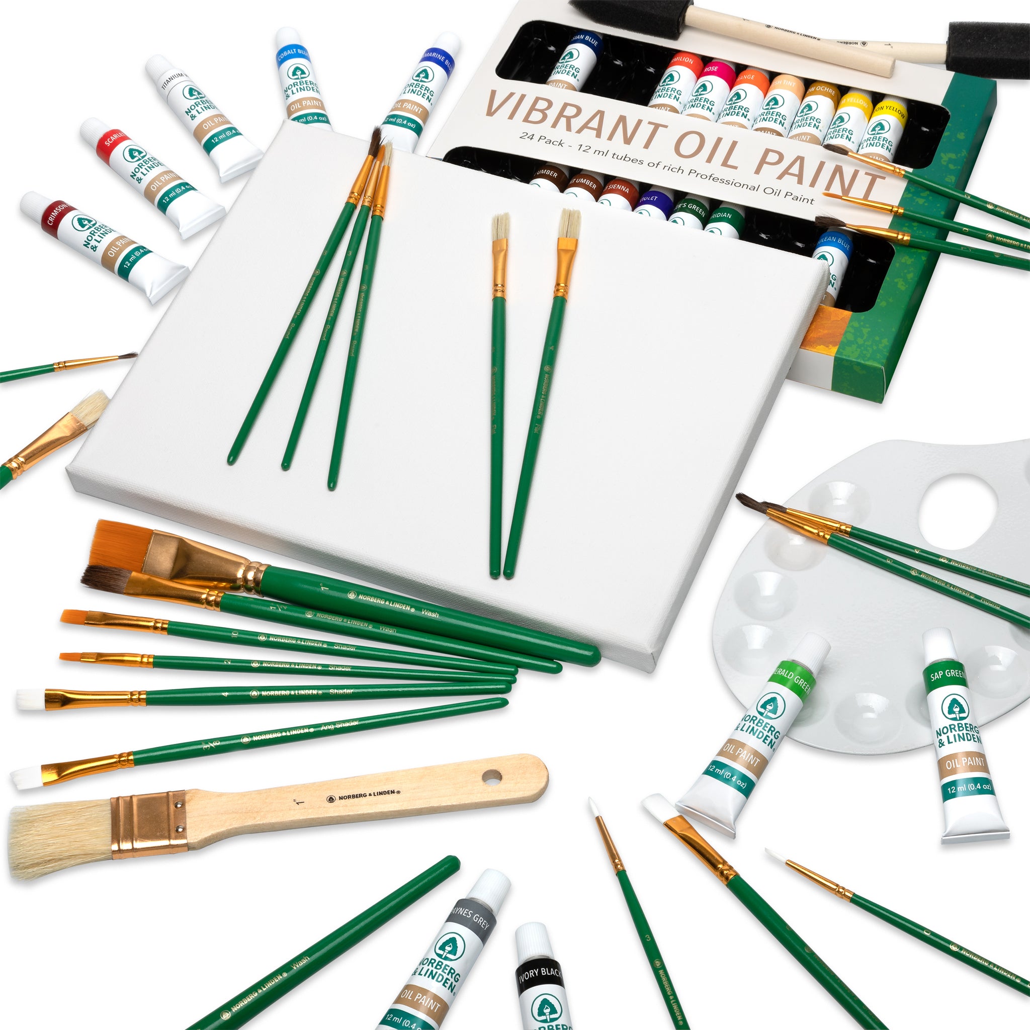 XXL Oil Paint Set - 24 Paints, 25 Brushes, 1 Canvas, and Art Palette