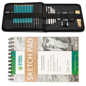 XL Drawing Set - Sketching, Graphite and Charcoal Pencils. Includes 100 Page Drawing Pad, Kneaded Eraser, Blending Stump. Art Kit